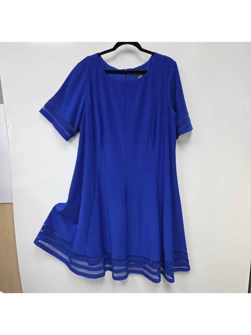 Jessica Howard Dress Womens 22W Blue Short Sleeve A-Line Mesh Hem Party Cocktail